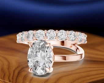Oval Lab-Grown Diamond Engagement Ring, Three Stone Style, Solid Gold Bridal Wedding Ring
