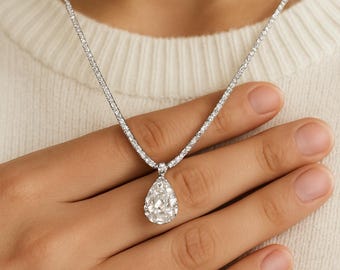 Collar de tenis en forma de lágrima con diamantes cultivados en laboratorio en oro de 14 quilates, regalo de boda