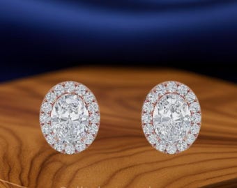 IGI Certified Lab Diamond Halo Stud Earrings: 14k/18k Gold French Pave
