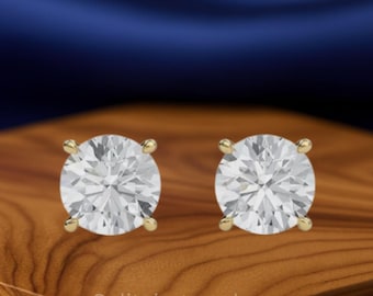 Lab Grown Diamond Stud Earrings: 14k/18k Gold, 4-Prong Basket