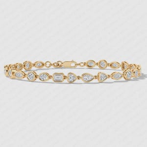 14K Solid Gold Multi-Shape Lab-Grown Diamond Tennis Bracelet