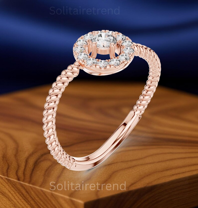 Diamond Ring Rope Twisted Halo Diamond Ring, Rope Band Engagement, Lab-grown Pave ...