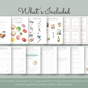 Puede incluir: Un documento PDF de varias p&aacute;ginas titulado "Home Economics Mini Unit" para edades de 10 a 11 a&ntilde;os. Las p&aacute;ginas incluyen ilustraciones de alimentos, utensilios de cocina e instrucciones de recetas. El documento incluye el texto "What's Included".
