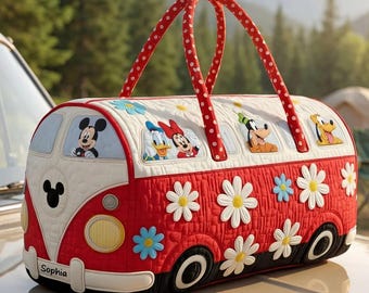 Bolsa de viaje acolchada personalizada, bolsa de fin de semana con diseño de ratones, regalo con nombres para niños