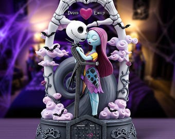Placa acrílica personalizada de Jack y Sally, pareja gótica, regalo de aniversario, pareja inspirada en pesadillas.
