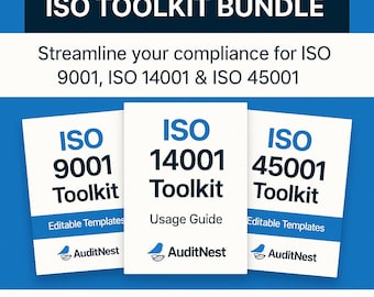 Pacchetto di strumenti di audit ISO 9001, 14001 e 45001 | Modelli ISO modificabili, checklist e registri | PDF, Word, Excel | Pacchetto di conformità aziendale