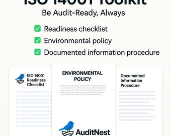 Kit di strumenti ISO 14001 | Modelli di gestione ambientale | Documenti e registri modificabili | Documenti di conformità EMS | Word Excel PDF