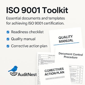 Kit di strumenti ISO 9001 | Modelli di sistema di gestione della qualità | Word, Excel e PDF modificabili | Documentazione di audit del QMS | Download digitale