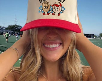 Game Day Embroidered Baseball Hat, Custom Embroidered Hat Snap Back, Sports Mom, Women's Canvas Trucker Cap, Baseball Mom Hat, Sports Mom