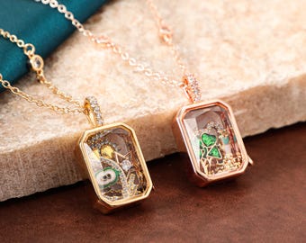 Médaillon flottant en verre transparent, boîte mémoire d'accessoires de bricolage, collier médaillon vintage en or, cadeau de fête des mères, cadeau du souvenir, cadeau de la Saint-Valentin
