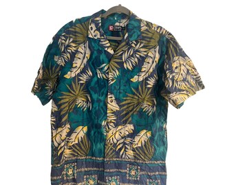 Camisa havaiana de algodão de manga curta masculina vintage Chaps Ralph Lauren tamanho L