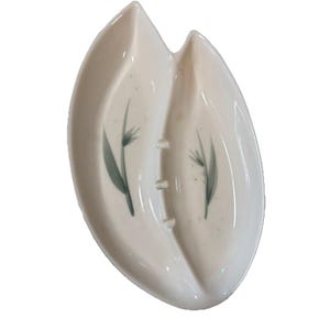 Vintage Winfield Passion Flower Green Pottery Ashtray Atomic Shape  MCM USA 10"