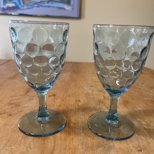 2 Victorian Blue Glass Goblets Circle Bubble Design Excellent Condition