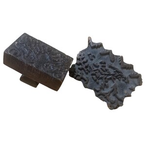 2 Vintage Wood Printing Blocks Hand Carved Textile Fabric Stamps India