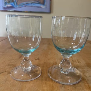 Vintage Green/teal Blue Stemmed Glass Wine Glass For Adults Set of Two