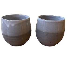 Revol EXPRESSO Set Of 2 Cup Ceramic Pottery 2 Tone Gray Made In France