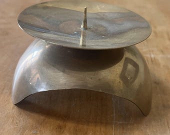Mid Century Space Age Candlholder Solid Brass • Large