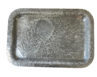 Vintage Hand Hammered Aluminum Tray CHRYSANTHEMUM Trade Continental 12x8.5”