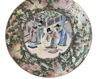 Oriental Famille Rose Imperial Medallion Porcelain Decorative Plate Butterfly
