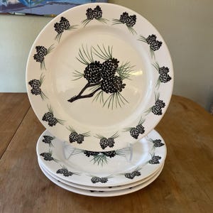 Rustic Acrita Fine Art Pottery 11” Dinner Plate Pinecone Cabin Decor Set Of 4