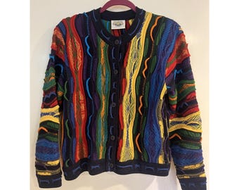 Aklanda Australia Coogi Style Pure New Wool Cardigan Sweater Vibrant  Sz S unisex