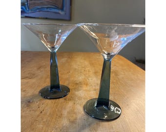 VTG Set of 2 Bombay Sapphire 4 Sided Twist Square Blue Stem Martini Glasses