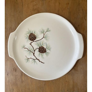 Vintage French Saxon PINE CONE platter with handles made in USA 11.25inches