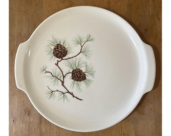Vintage French Saxon PINE CONE platter with handles made in USA 11.25inches
