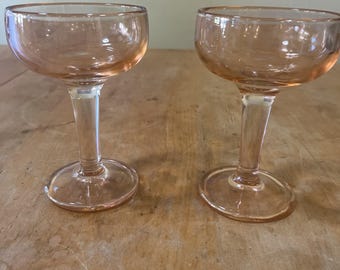 Vintage Pink Heavy Glass Champagne/Martini Coupe Glasses  Set Of 2 Retro Elegant