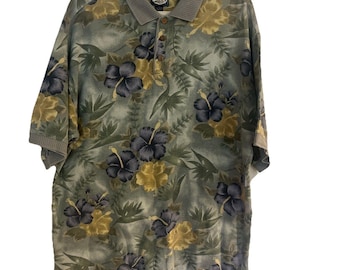 Vintage Tommy Bahama Floral Polo Men’s Shirt Size Large 100%cotton Ribbed Knit