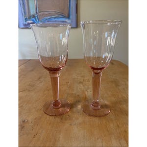 2 Depression Glasses Stemmed Water/Wine Pink 7.75 Inch Tall
