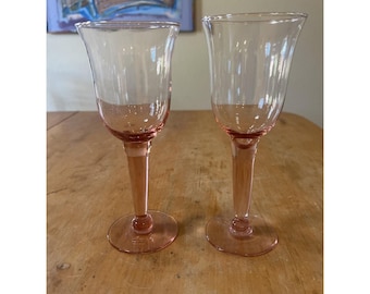 2 Depression Glasses Stemmed Water/Wine Pink 7.75 Inch Tall