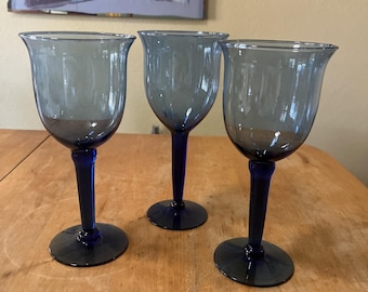 Vintage Blue Wine Glasses Set of 4 | Cobalt Stemware Mid Century Glassware  - Etsy