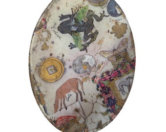 „Lieblingssachen“ Shelley Wilder Servierplatte & Servierplatte aus Serviettentechnik oval, Handarbeit, USA, Vintage