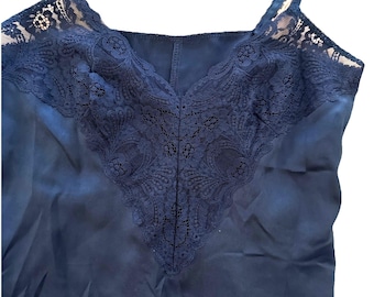 Farr West Beautiful Lace Bodice Satin Full Slip Sz 36 Vintage Black Made In USA