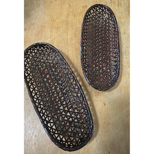 Vintage Japanese Lacquerware Oshibori Warming Towel Holders Set of 2 Red
