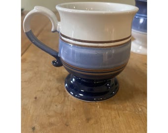 Japanese Stoneware Mugs, Blue & White Stripes (Set of 2)
