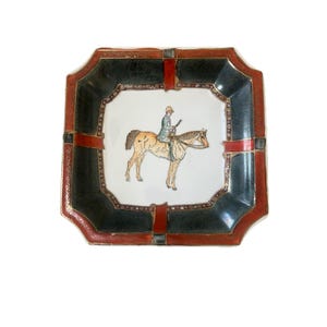 Vintage Heavy Trinket Dish or Decorative Plate with Equestrian Theme Horse