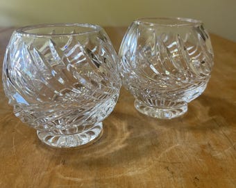 Pair of Crystal Clear 24% Lead Crystal Hand Cut Poland Candle Holder Bowls Vase