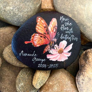 Now She Flies With Butterflies Memorial Garden Stone, Loss of a Loved One, Slate Grave Marker, Remembrance, Bereavement Gift, Sympathy Gift