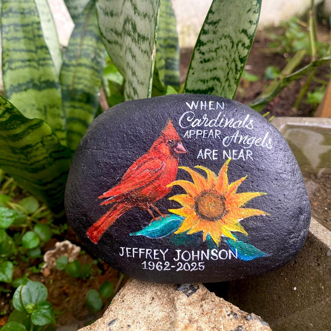 Cardinal Memorial Stone: Hand-painted Remembrance Gift, Natural River ...