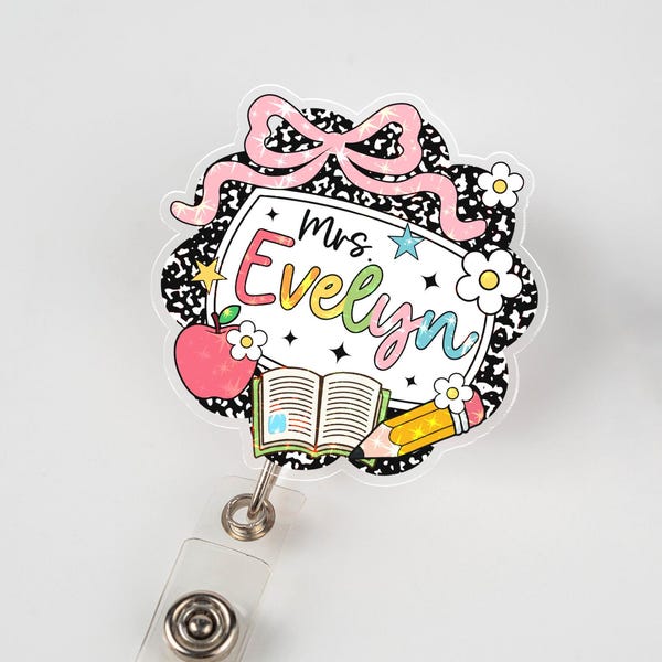 作文帳用教師用ホログラムバッジリール、カスタム教師IDクリップ