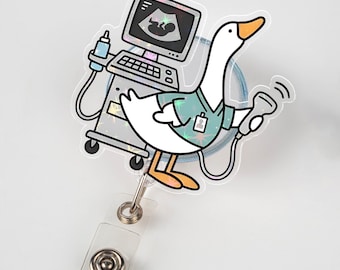 Porta-crachá retrátil com desenho de ganso bobo para técnico de ultrassom, presente para sonografista.