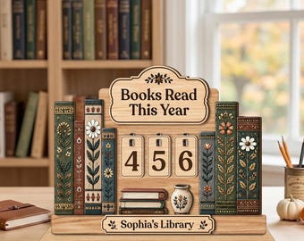 Retro-Bücherzähler aus Holz mit Blumenmuster, Bücherregal-Deko, Lesezähler