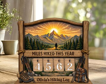 Wanderkilometer-Holzschild, individuelle Wanderzähler-Dekoration, Geschenk für Abenteuerliebhaber