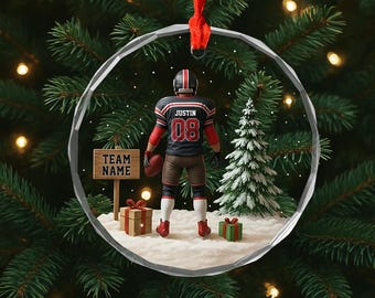 Personalisierte Weihnachten American Football Glas Ornament, Fußball Liebhaber Geschenk