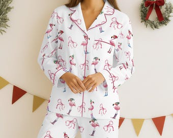 Weihnachtsflamingo-Frauen-Pyjama-Set, kokettes Flamingo-Pjs, Weihnachtsgeschenk für Flamingo-Liebhaber