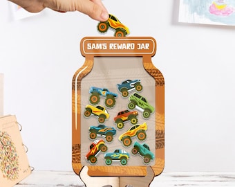 Pot de récompense pour enfants Monster Truck, pot de récompense personnalisé pour classe enseignant, pot à thème Monster Truck, cadeau de rentrée