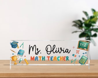 Plaque nominative pour le bureau du professeur de mathématiques, plaque personnalisée pour le nom de professeur de mathématiques, cadeau de rentrée, cadeaux de remerciement pour professeur