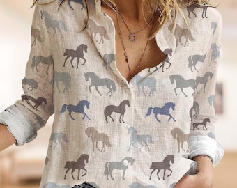 Chemisier Horses Neutral Colors pour femme, cadeau pour amoureux des chevaux